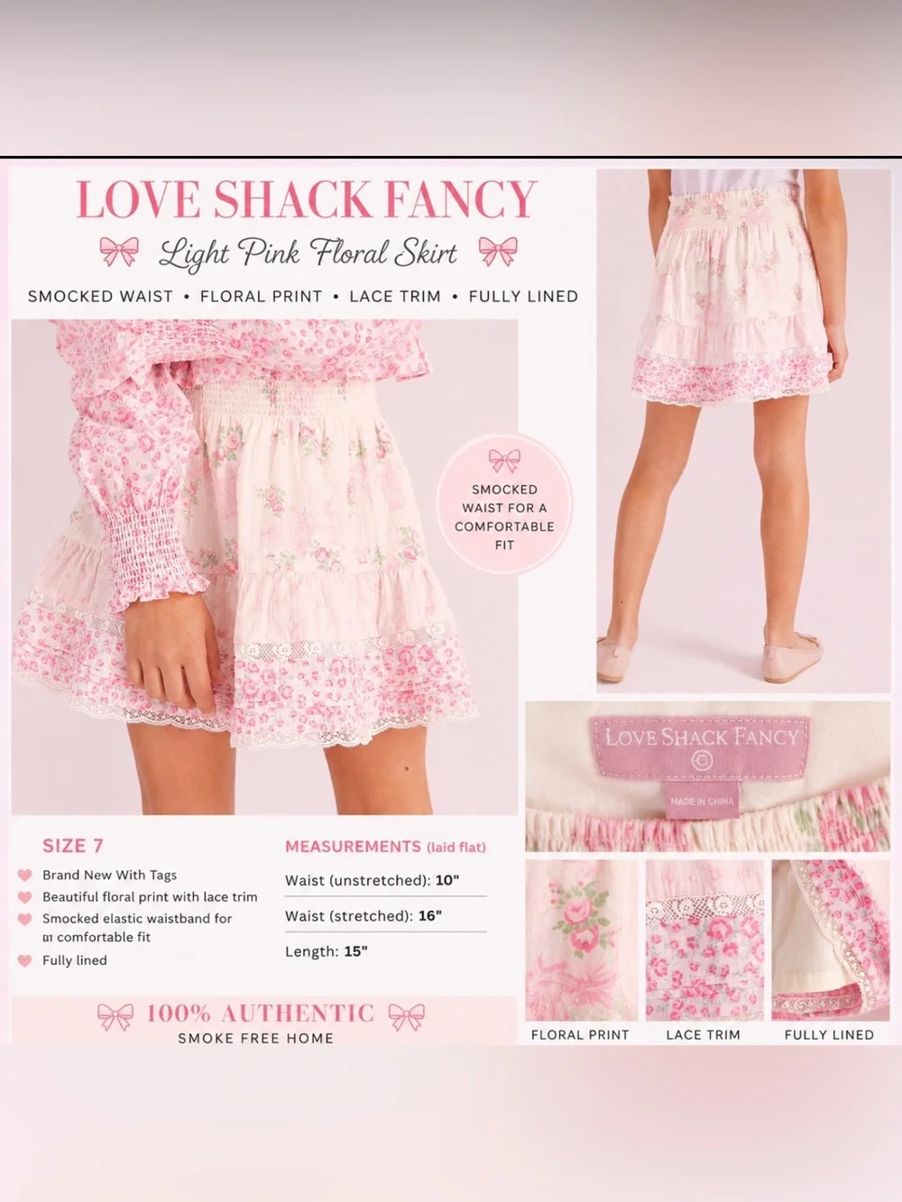 NWT LoveShackFancy for Target Girls Floral Tiered Skirt – Size 7